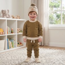 J16611: Boys Sweatshirt & Jog pant Outfit With True Knit Beanie (2-4 Years)